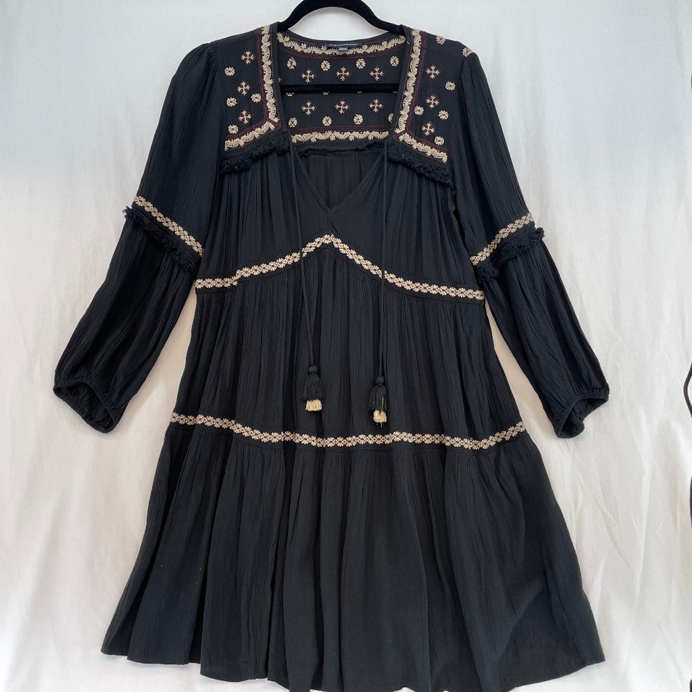 American Eagle Long Sleeve Black Dress Bohemian Women’s Size Medium